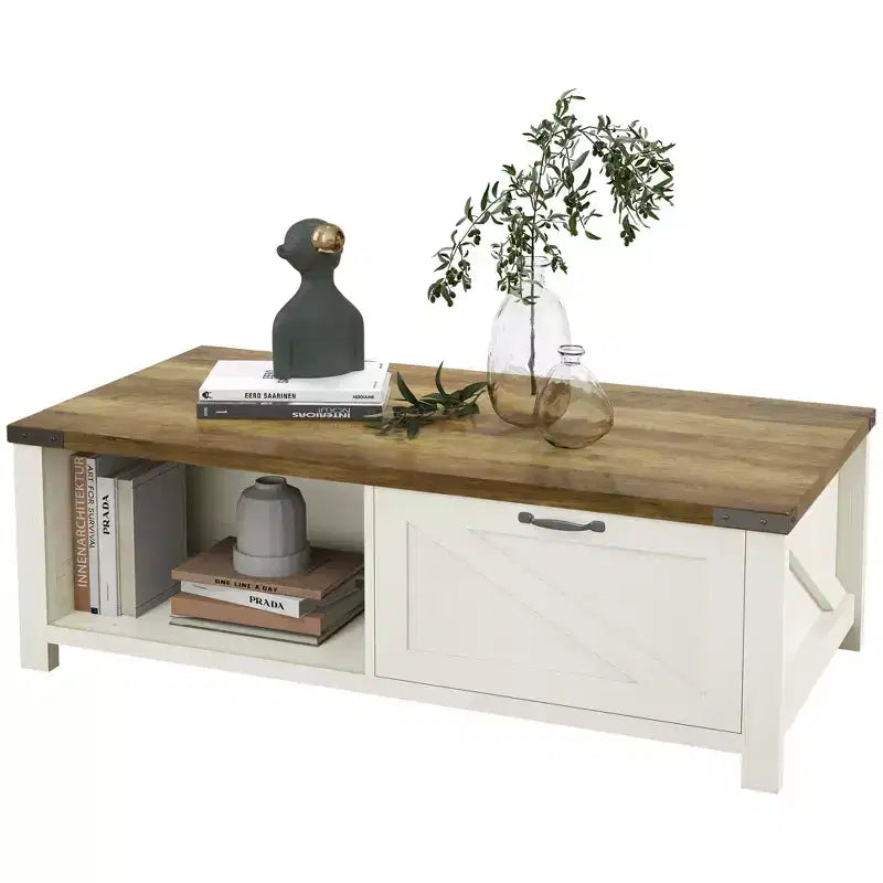 Table basse HOMCOM de style ferme avec tiroir de rangement et étagère ouverte, table basse rustique pour salon