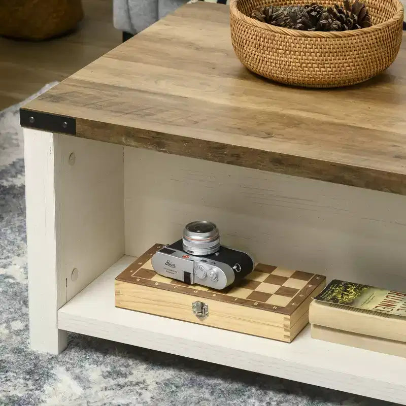 Table basse HOMCOM de style ferme avec tiroir de rangement et étagère ouverte, table basse rustique pour salon