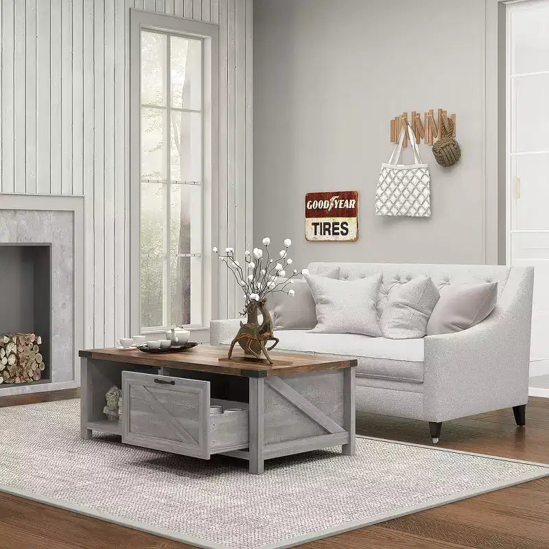 Table basse HOMCOM de style ferme avec tiroir de rangement et étagère ouverte, table basse rustique pour salon