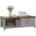 HOMCOM Farmhouse Coffee Table with Storage Drawer and Open Shelf, Rustic Coffee Table for Living Room
