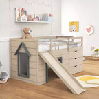 Lit mezzanine bas double Costway avec toboggan, échelle, tiroirs de rangement et espace de jeu en bois