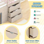 Lit mezzanine bas double Costway avec toboggan, échelle, tiroirs de rangement et espace de jeu en bois
