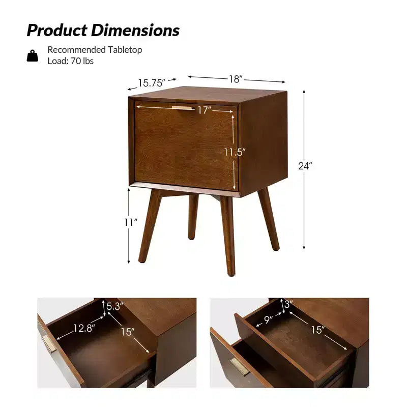 Doris 2 - Table d'appoint mi-siècle avec tiroir et prises intégrées | HULALA HOME