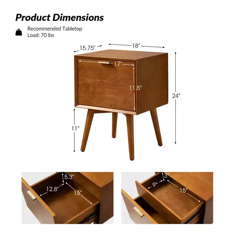 Doris 2 - Table d'appoint mi-siècle avec tiroir et prises intégrées | HULALA HOME