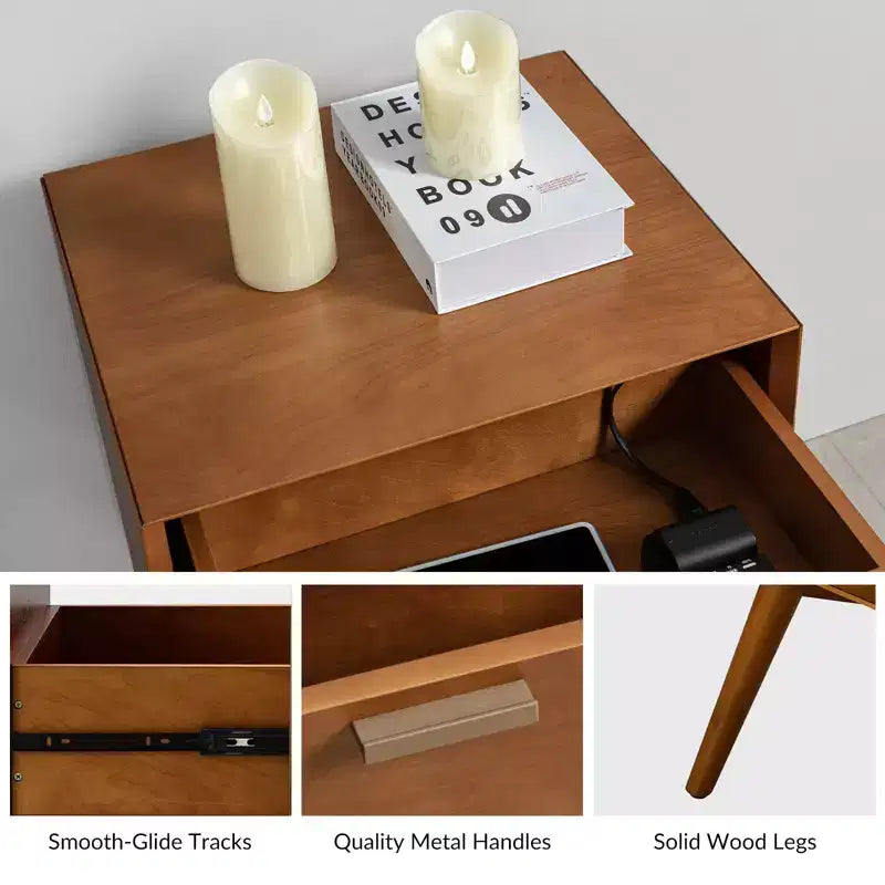 Doris 2 - Table d'appoint mi-siècle avec tiroir et prises intégrées | HULALA HOME