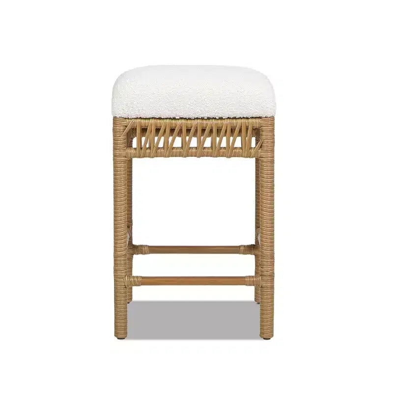 Jennifer Taylor Home Lucia 25.5 Backless Upholstered Counter Stool with Resin Rattan Frame, Ivory White Boucle