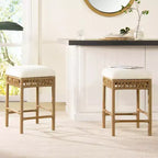 Tabouret de comptoir sans dossier rembourré Jennifer Taylor Home Lucia 25,5 po avec structure en résine tressée, bouclé blanc ivoire