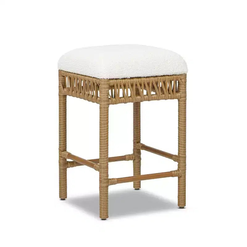 Tabouret de comptoir sans dossier rembourré Jennifer Taylor Home Lucia 25,5 po avec structure en résine tressée, bouclé blanc ivoire