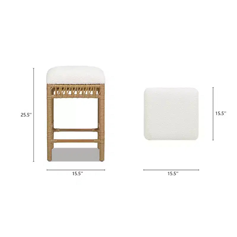 Tabouret de comptoir sans dossier rembourré Jennifer Taylor Home Lucia 25,5 po avec structure en résine tressée, bouclé blanc ivoire