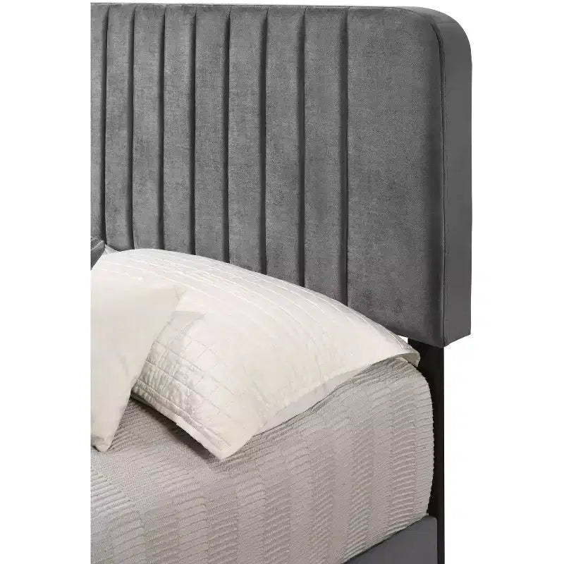 Lit King rembourré en velours Passion Furniture Lodi avec panneau touffeté