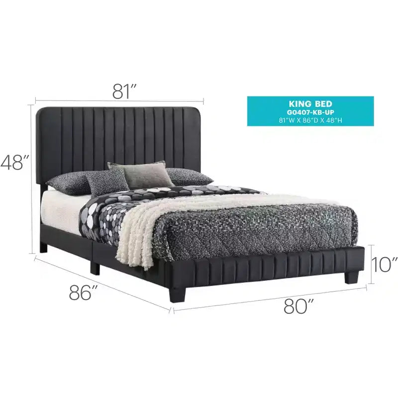 Lit King rembourré en velours Passion Furniture Lodi avec panneau touffeté