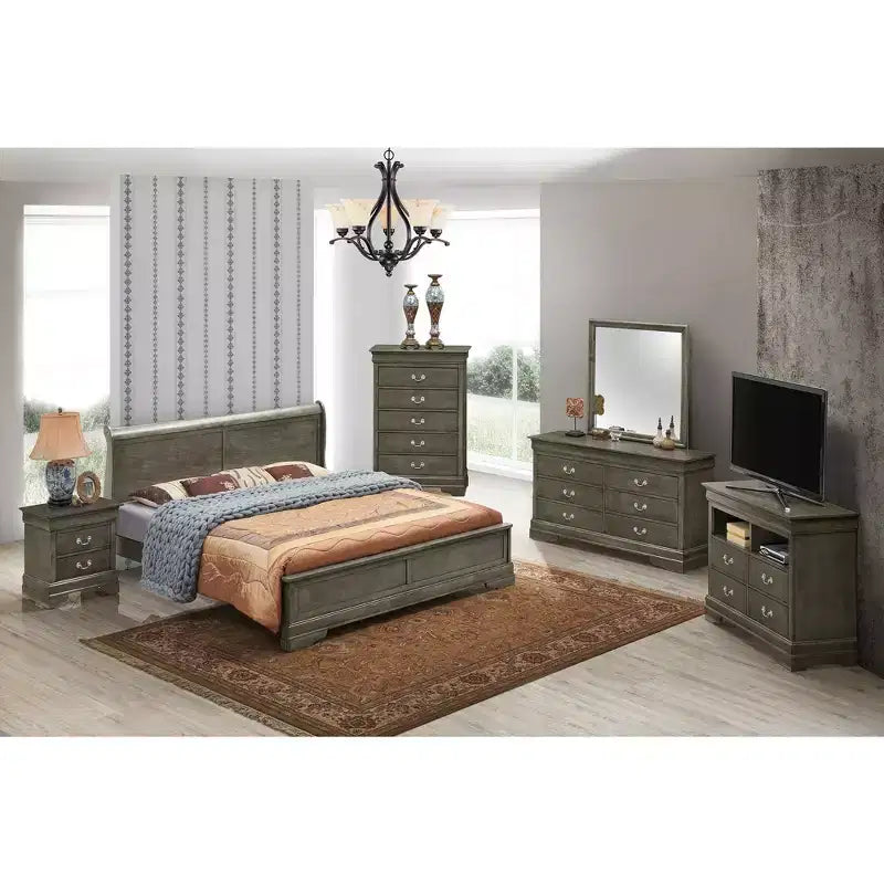 Lit à panneaux en bois Louis Philippe King Passion Furniture
