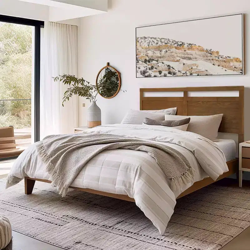 Tête de lit double en bois style ferme LuxenHome, Queen Marron