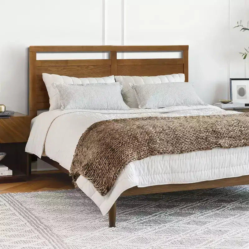 Tête de lit double en bois style ferme LuxenHome, Queen Marron