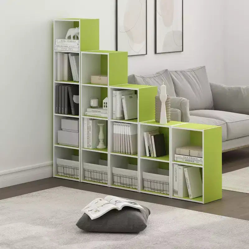Furinno Bibliothèque de rangement à 5 cubes, meuble de présentation multifonctionnel, vert/blanc