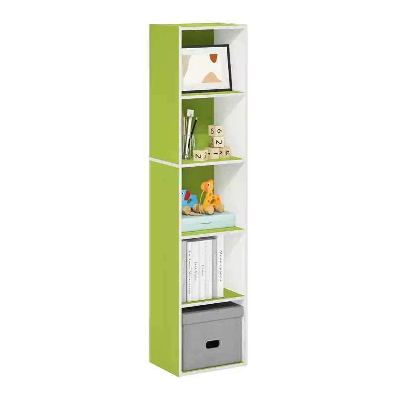 Furinno Bibliothèque de rangement à 5 cubes, meuble de présentation multifonctionnel, vert/blanc