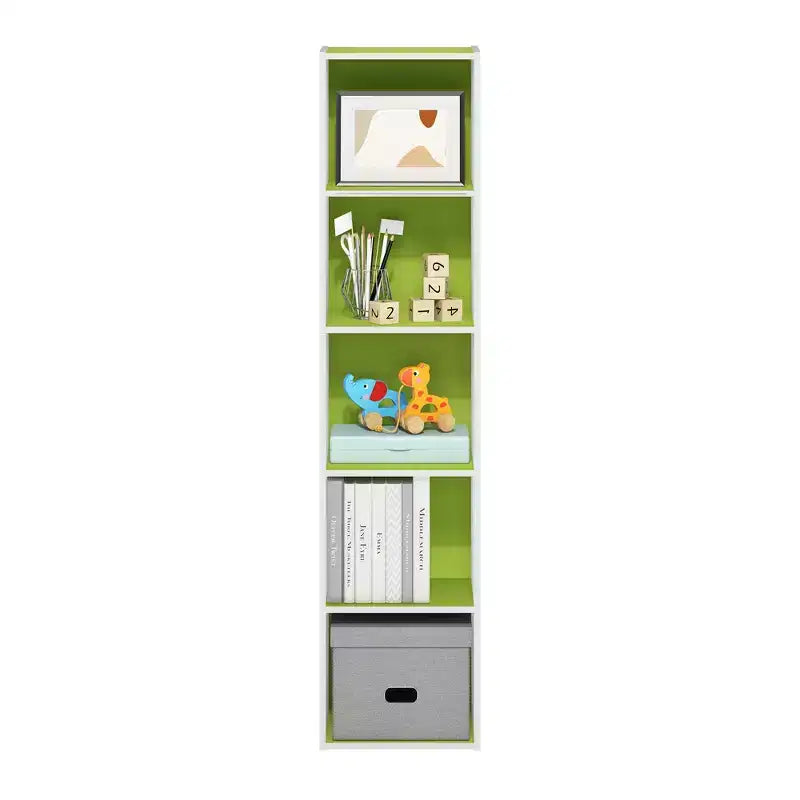 Furinno Bibliothèque de rangement à 5 cubes, meuble de présentation multifonctionnel, vert/blanc