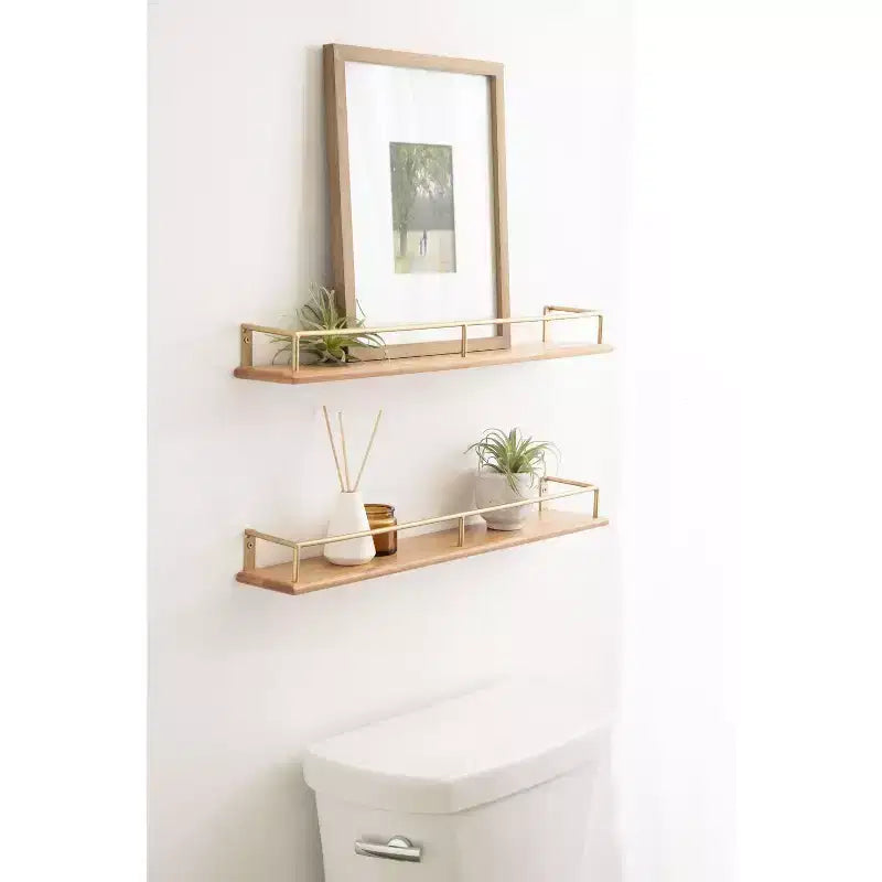 Étagère flottante rectangulaire en bois Kate and Laurel Camryn, paquet de 2 de 24 po, naturel et or