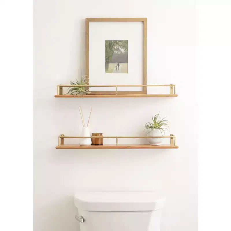 Étagère flottante rectangulaire en bois Kate and Laurel Camryn, paquet de 2 de 24 po, naturel et or