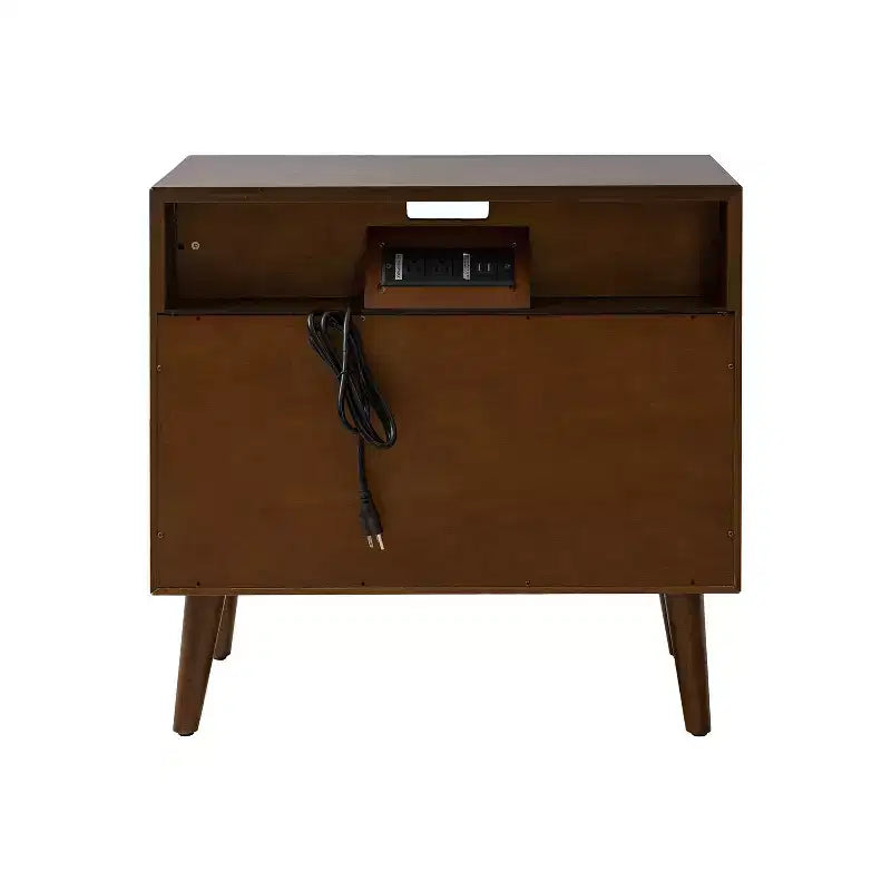 Table de Chevet Margery Mid-century Modern 2 Tiroirs avec Prises Intégrées, Gestion des Câbles et Étagère Ouverte, Ensemble de 2 | HULALA HOME