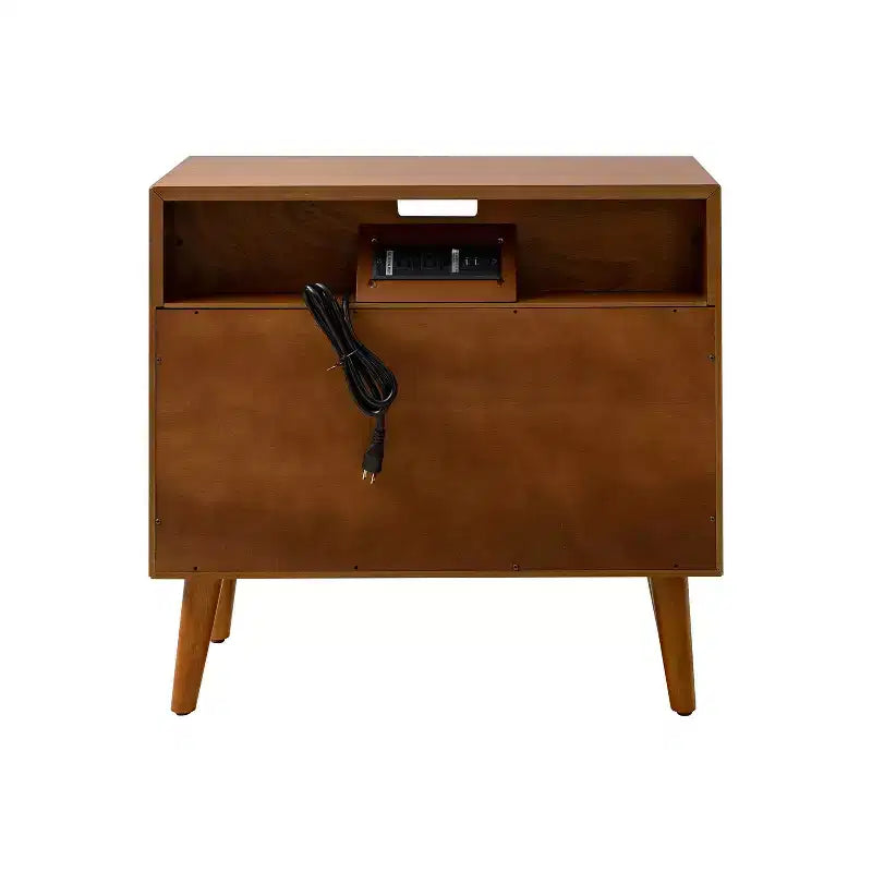 Table de Chevet Margery Mid-century Modern 2 Tiroirs avec Prises Intégrées, Gestion des Câbles et Étagère Ouverte, Ensemble de 2 | HULALA HOME