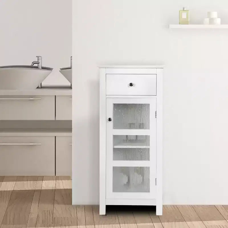 Teamson Home Connor, meuble de rangement de salle de bain sur pied avec tiroir et étagère réglable, blanc