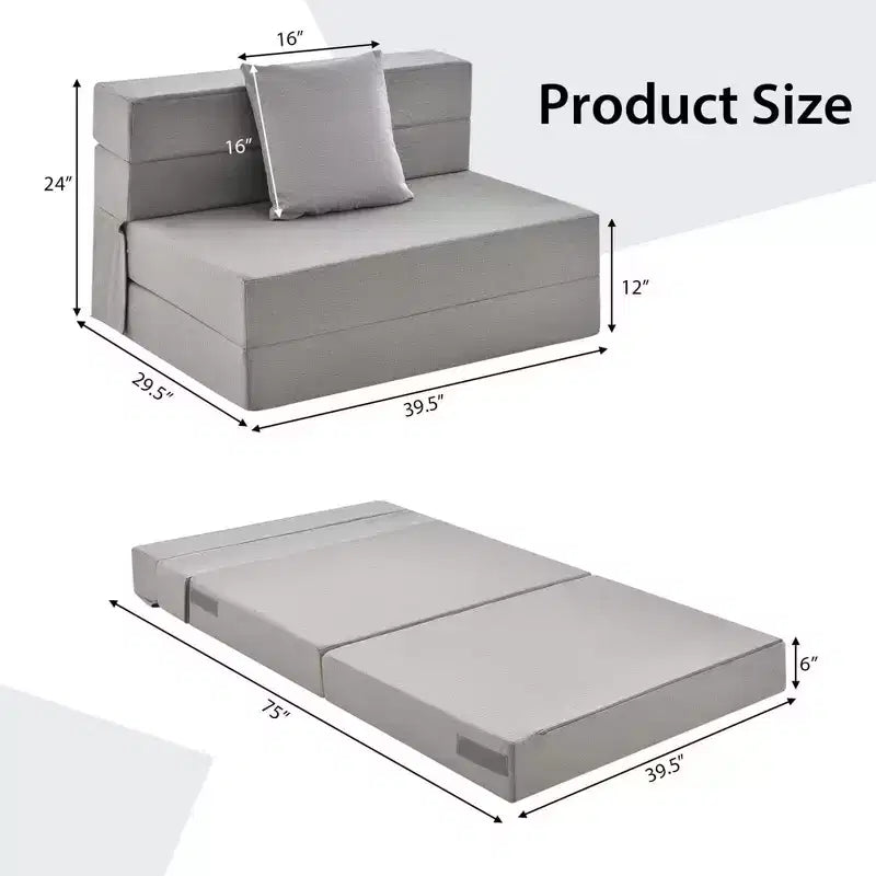 Matelas pliant Costway avec oreiller, canapé-lit pliable en trois de 15 cm avec mousse haute densité