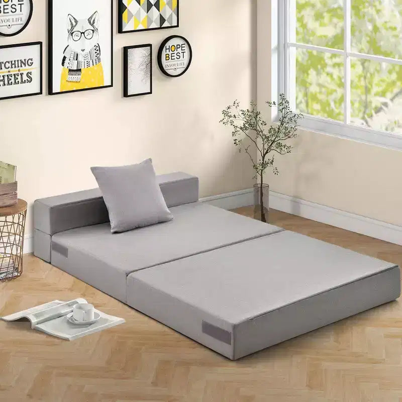 Matelas pliant Costway avec oreiller, canapé-lit pliable en trois de 15 cm avec mousse haute densité