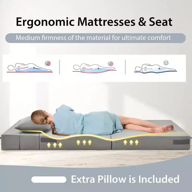 Matelas pliant Costway avec oreiller, canapé-lit pliable en trois de 15 cm avec mousse haute densité