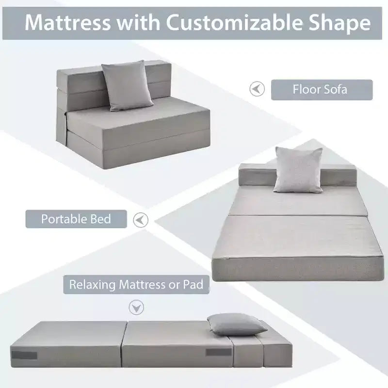 Matelas pliant Costway avec oreiller, canapé-lit pliable en trois de 15 cm avec mousse haute densité