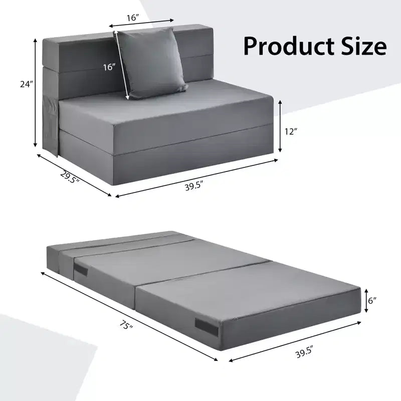 Matelas pliant Costway avec oreiller, canapé-lit pliable en trois de 15 cm avec mousse haute densité