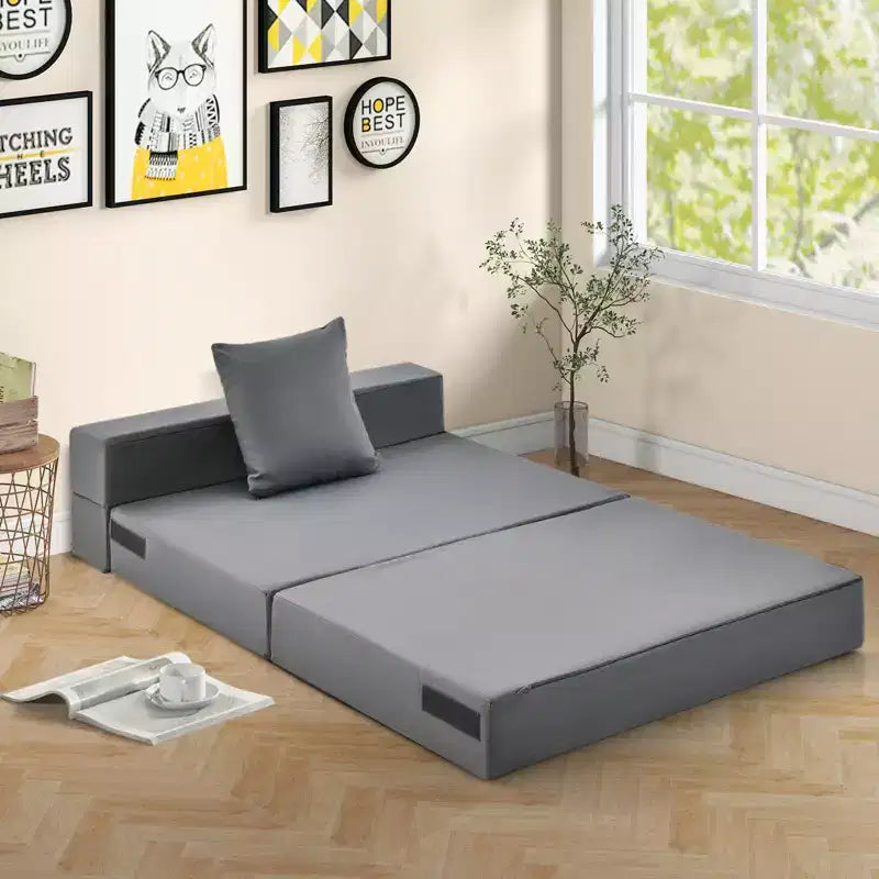 Matelas pliant Costway avec oreiller, canapé-lit pliable en trois de 15 cm avec mousse haute densité