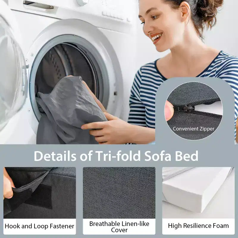 Matelas pliant Costway avec oreiller, canapé-lit pliable en trois de 15 cm avec mousse haute densité