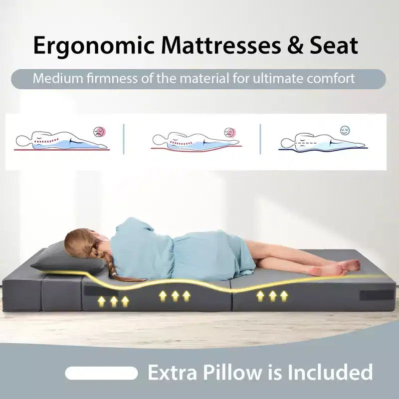 Matelas pliant Costway avec oreiller, canapé-lit pliable en trois de 15 cm avec mousse haute densité