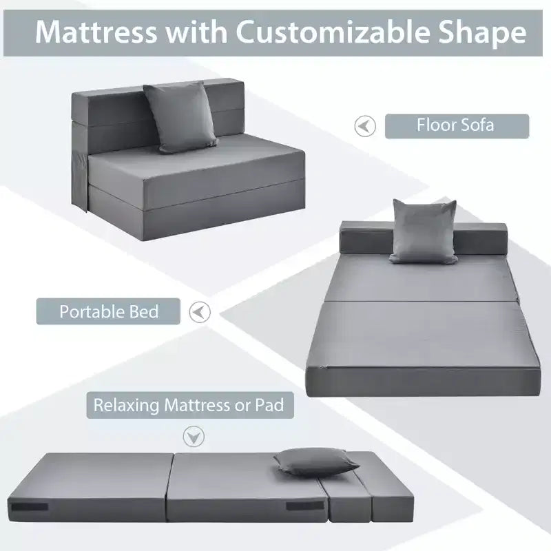 Matelas pliant Costway avec oreiller, canapé-lit pliable en trois de 15 cm avec mousse haute densité