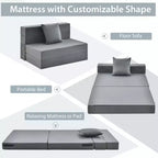 Matelas pliant Costway avec oreiller, canapé-lit pliable en trois de 15 cm avec mousse haute densité