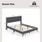 Lit plateforme capitonné Costway Queen Size avec tête de lit à oreilles touffetée de boutons Bleu/Gris