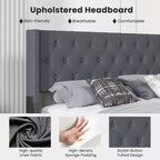 Lit plateforme capitonné Costway Queen Size avec tête de lit à oreilles touffetée de boutons Bleu/Gris