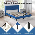 Lit plateforme capitonné Costway Queen Size avec tête de lit à oreilles touffetée de boutons Bleu/Gris