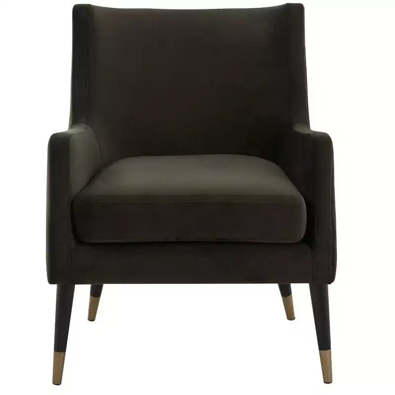 Sicily Velvet Arm Chair - KNT7060A - Shale/Antique Brass - Safavieh Couture