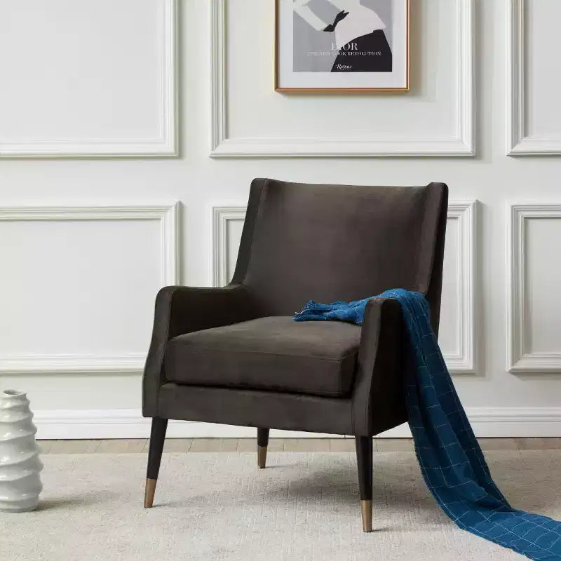 Fauteuil en velours Sicily - KNT7060A - Gris-vert/Laiton antique - Safavieh Couture