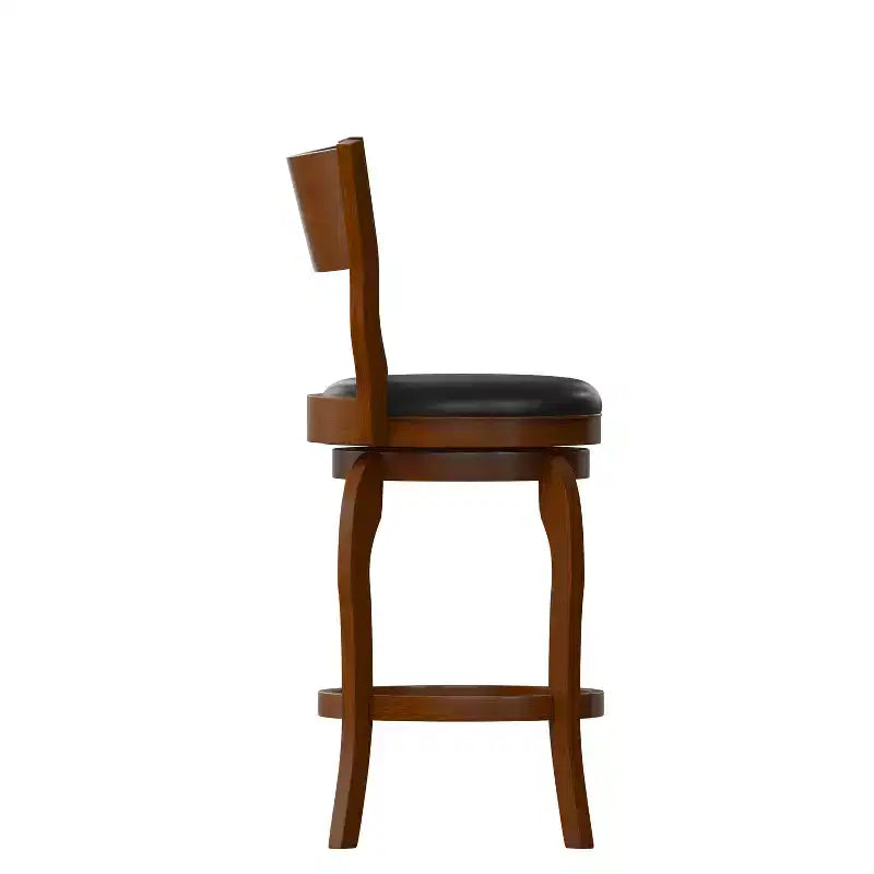 Tabouret de bar pivotant Emma et Oliver de style pub classique en bois avec siège rembourré en similicuir