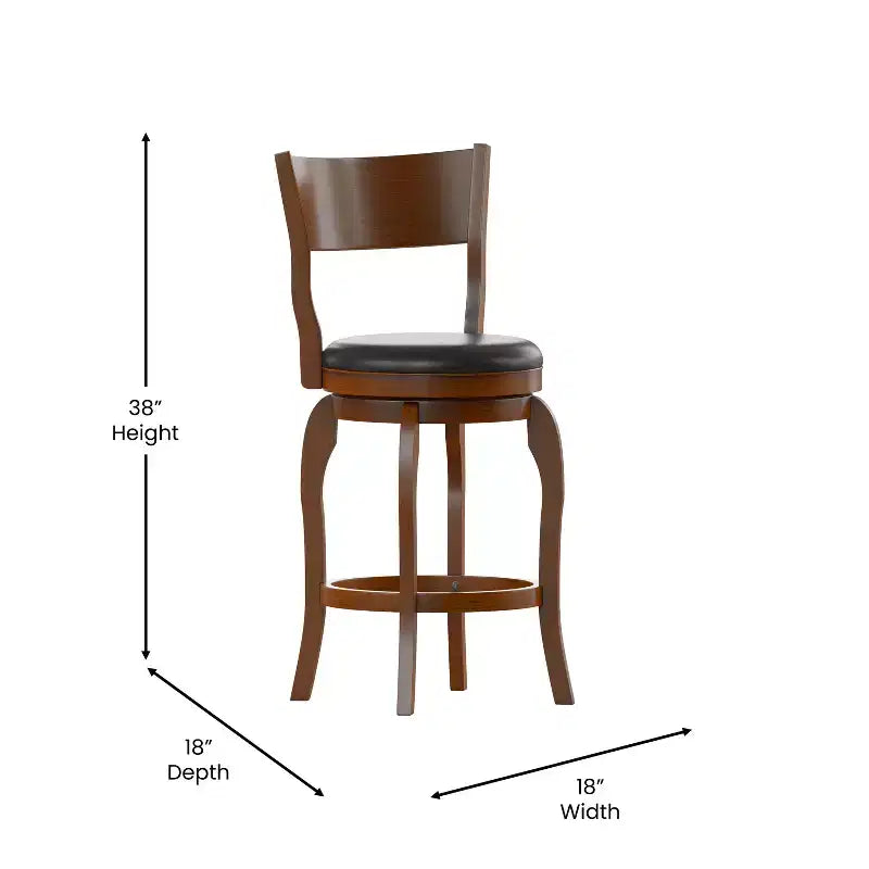 Tabouret de bar pivotant Emma et Oliver de style pub classique en bois avec siège rembourré en similicuir