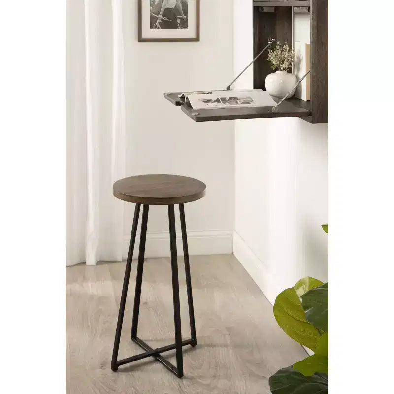 Tabouret de bar rond Kate et Laurel Zia, 32,4 x 32,4 x 63,5 cm, naturel et noir