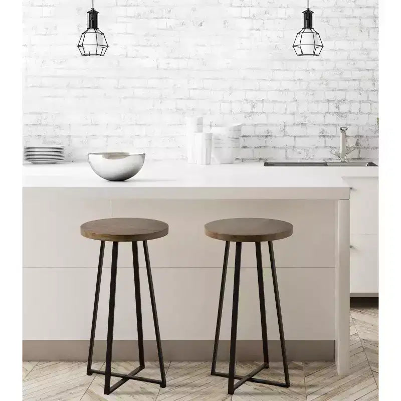 Tabouret de bar rond Kate et Laurel Zia, 32,4 x 32,4 x 63,5 cm, naturel et noir