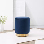 Elsworth Pouf en velours avec base en laiton - SFV3558 - Marine/Laiton - Safavieh Couture