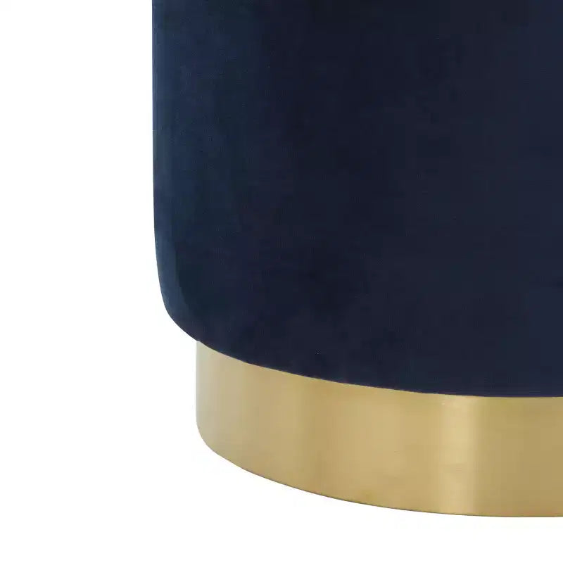 Elsworth Pouf en velours avec base en laiton - SFV3558 - Marine/Laiton - Safavieh Couture
