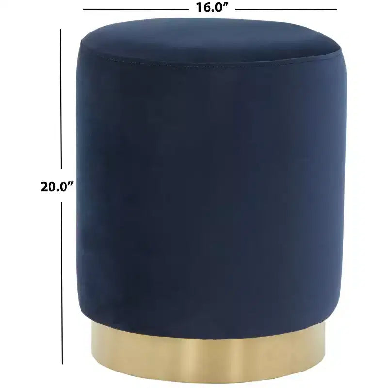 Elsworth Pouf en velours avec base en laiton - SFV3558 - Marine/Laiton - Safavieh Couture