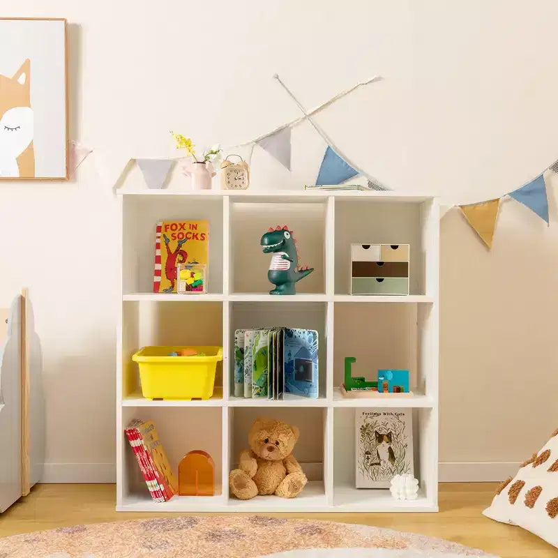 Costway Organisateur de jouets pour enfants à 9 cubes, étagère de rangement en bois pour enfants