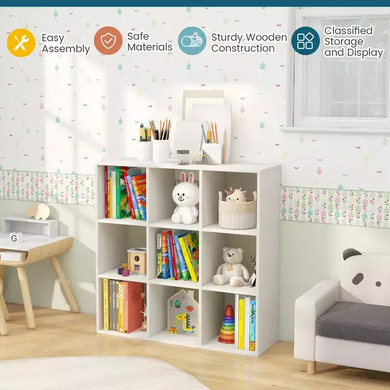 Costway Organisateur de jouets pour enfants à 9 cubes, étagère de rangement en bois pour enfants